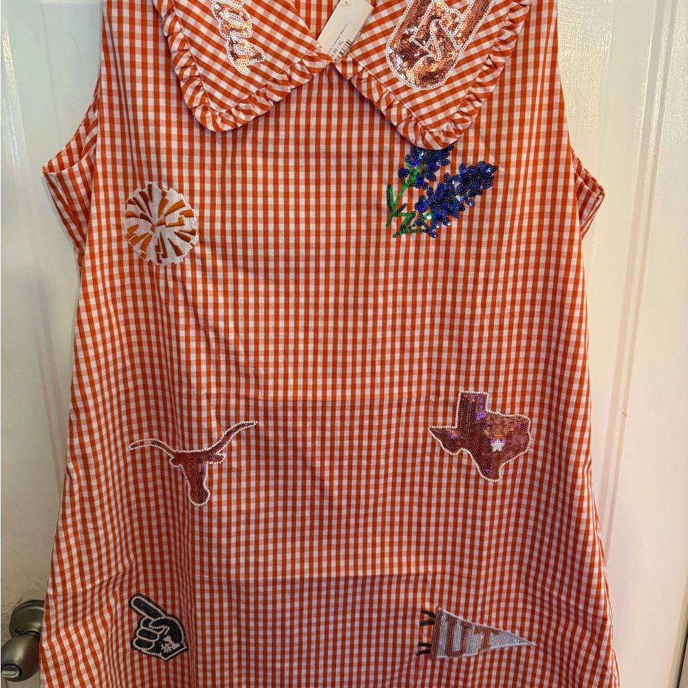 QUEEN OF SPARKLES Orange Gingham Top with Embroidery